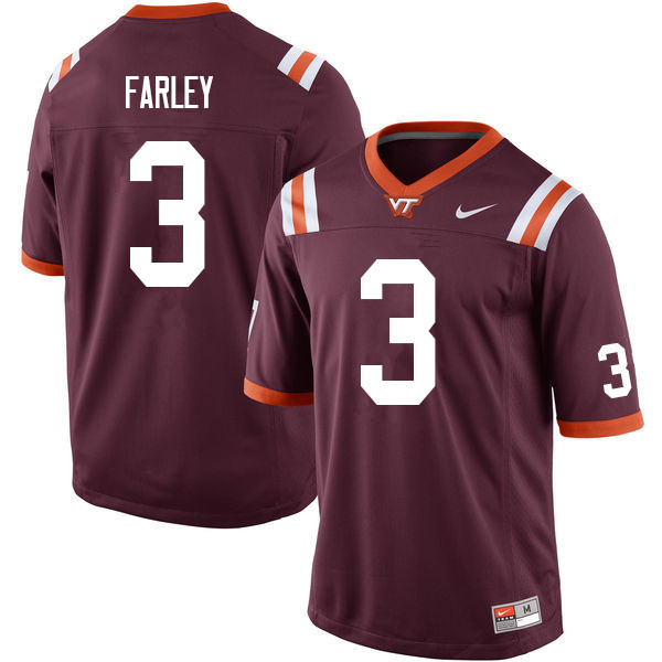 Men #3 Caleb Farley Virginia Tech Hokies College Football Jerseys Sale-Maroon - Click Image to Close